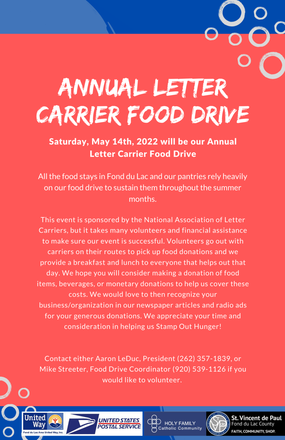 Annual Letter Carrier Food Drive FDL United Way
